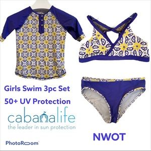 Cabana Life Girls Swim Rash-guard Bikini Set 50+UV
